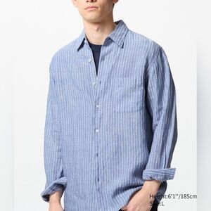 Uniqlo Men's Casual Blue and White Striped Shirt